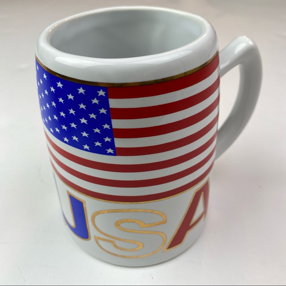USA Coffee Cup Mug American Flag Patriotic White Ceramic Drinkware A Gift Corp